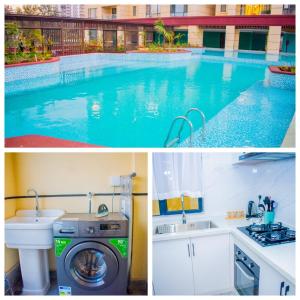 a pool with a washing machine next to a sink at Modern luxury one bedroom furnished apartment in kilimani in Nairobi