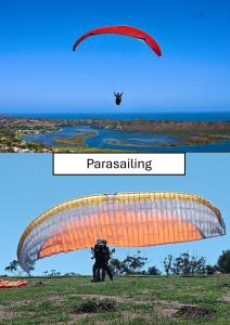 a man flying a paraglider in a field at Cormorants' View Self Catering accommodation in Sedgefield
