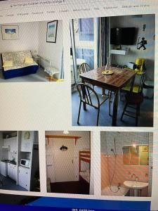un collage de photos d'une pièce et d'une salle à manger dans l'établissement Résidence FACE SUD LA MONGIE, à La Mongie