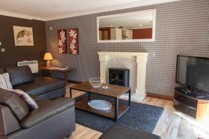 un salon avec un canapé et une cheminée dans l'établissement Wild Oats Lodge 3, Yellowtop Country Park, à York
