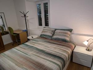 a bedroom with a bed and a desk and a window at Privatzimmer in Buttisholz - Luzern in Buttisholz