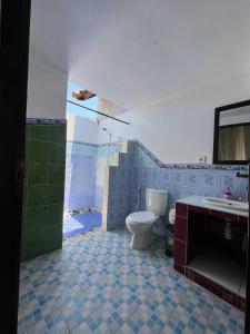 a bathroom with a toilet and a shower and a sink at Julio Amed Guest House in Karangasem