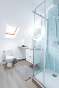 a bathroom with a glass shower and a toilet at La Mancelle - 6 Personnes - Plein cœur du Mans in Le Mans +14 photos