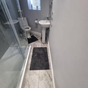a bathroom with a shower and a sink and a toilet at A luxury 2 bed flat in Romford in Romford