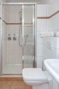 a bathroom with a shower and a toilet and a sink at Vik1_17 in Westerland (Sylt)