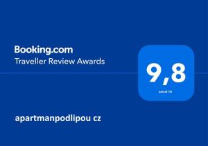 Certifikát, hodnocení, plakát nebo jiný dokument vystavený v ubytování Apartman pod lipou - samostatny objekt - carport