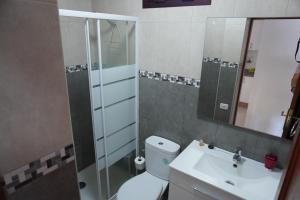 Un baño con inodoro, lavabo y ducha. en Holiday House La Noria, en San Sebastián de la Gomera 12 fotos más