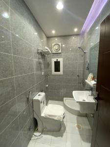 a bathroom with a toilet and a sink at سماء البوادي للشقق المفروشة in Jeddah