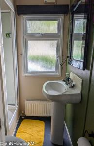 a bathroom with a sink and a window at Sunflower in Lytchett Minster