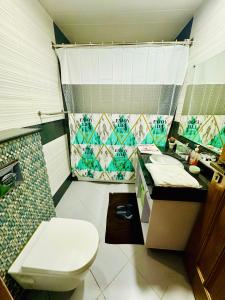 a bathroom with a toilet and a sink at Centaurus Apartment Islamabad in Islamabad