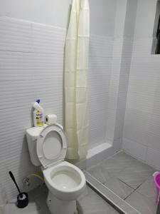 a bathroom with a toilet and a shower at VIVI GRAY ,Muthiga, Waiyaki Way in Nairobi +6 photos