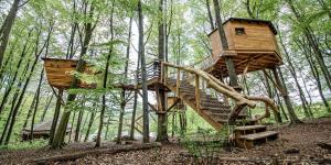 a tree house in the middle of the woods at Baumhaushotel Robins Nest in Witzenhausen