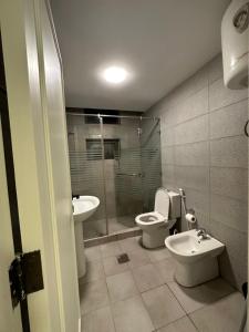 a bathroom with a toilet and a sink at central apartment for rent 22 in Amman