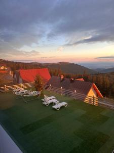 a group of chairs sitting on top of a lawn at Complex turistic Veverita in Ranca +52 photos