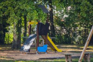 a group of playground equipment in a park at L'Oasis des Dombes in Ambérieux-en-Dombes