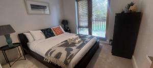 都柏林Elegantly Refurbed 2BD in Shankill - 3km from Bray的带床和窗户的卧室