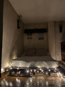 1 dormitorio con 1 cama con luces en el suelo en ESTUDIO LAS PALMILLAS, en La Puebla del Río
