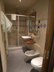 a bathroom with a shower and a toilet and a sink at Locanda Chi Ghinn in Verbania