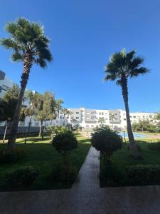 穆罕默迪耶Appartement corniche d'or, Mohammedia的公园里种有棕榈树的走道