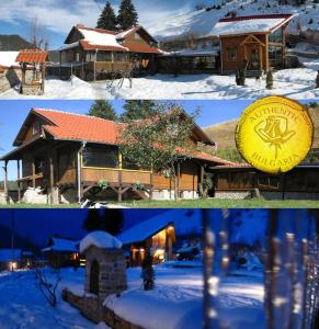 two pictures of a house in the snow at Ski liviomoritz at gma il com Chalet in Madzhare