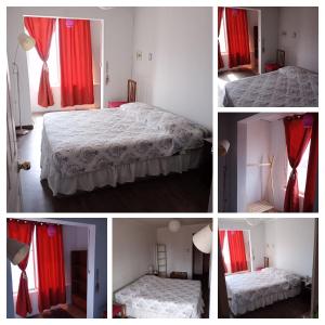 four pictures of a bedroom with a bed and a window at Casa Canela in Iquique