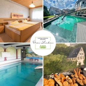 a collage of pictures of a hotel with a swimming pool at Gasthof _ Pension _ Drei Linden in Pegnitz