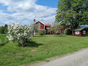 RengsjöNorsnäs Tempelbacken的院子里有树的红色房子