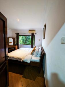 a bedroom with a large bed with a window at Luxor garden 1 bedroom Apartment 3A in Accra