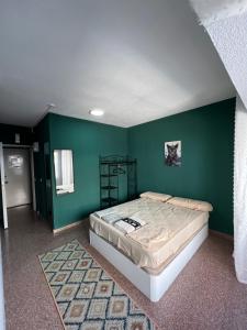 a bedroom with a bed with a green wall at Doctor Buades in Alicante