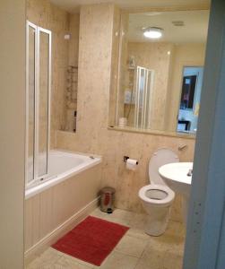 een badkamer met een bad, een toilet en een wastafel bij Seaview Reenellen in Valentia Island