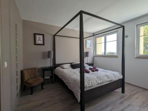 a bedroom with a canopy bed with a mirror at Chambres avec table d'hôtes en Berry, proche Zoo de Beauval, parking - FR-1-591-706 in Fontguenand