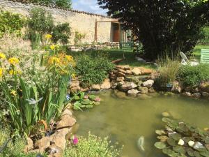 a pond in a garden with flowers and a building at Chambres spacieuses avec salle d'eau, salon cheminée, jardin détente - Lorraine - FR-1-585-143 in Watronville