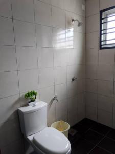 a bathroom with a toilet with a plant on top of it at Seri Cempaka Homestay in Kluang