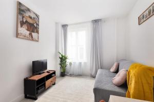 ein Wohnzimmer mit Sofa und Fernseher in der Unterkunft Appart 2p cosy Paris & Disney in Gagny