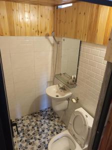 a bathroom with a toilet and a sink at Ta Van Countryside Homestay in Lao Cai +70 photos