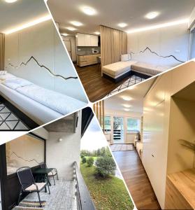 un collage de fotos de una habitación de hotel en Apartma Prisojnik Kranjska Gora, en Kranjska Gora