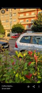 a couple of cars parked in a parking lot at Apartamento Corbaceiras in Pontevedra
