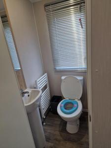 a small bathroom with a toilet and a sink at Cresswell Towers in Morpeth +5 photos