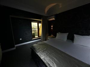 a bedroom with a large bed and a window at Amber Hotel in Baku