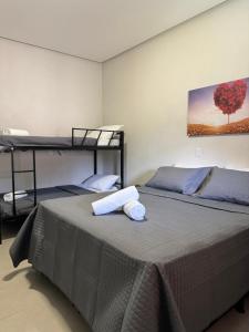 瓦尔任博尼塔Pousada Arraial da Canastra na Serra da Canastra的带两张双层床的客房中的两张床