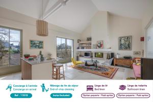 a large room with a kitchen and a living room at Belle maison - 300m des marais - 950m de la plage in Batz-sur-Mer