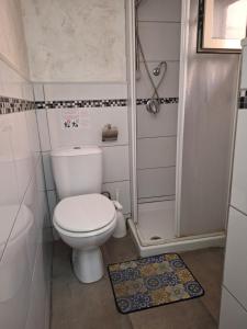 a small bathroom with a toilet and a shower at Homesweet in Catania