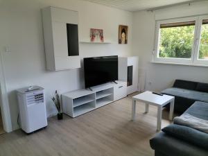 un salon avec une télévision et un canapé dans l'établissement Ferienwohnung bei Bojko, à Oberkirch
