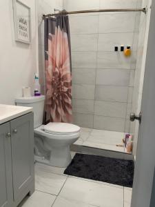 a bathroom with a toilet and a shower at The Fort Lauderdale Hostel- Men Only Dorms - Free Coffee - WiFi - Parking - 3 Miles to the Beach in Fort Lauderdale +18 photos