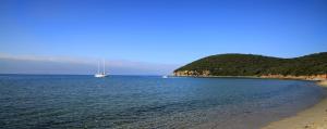 a large body of water with a sail boat in it at Appartamenti Pian d'Alma in Punta Ala