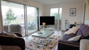 a living room with two couches and a tv at Ty koun-terrasse-2 parkings-6 personnes in Vannes