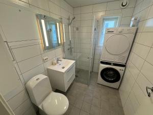 y baño con lavamanos y lavadora. en City Apartments - Stavanger, en Stavanger