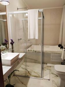 ペネドにあるLe Garden Pousada Boutiqueのバスルーム(ガラス張りのシャワー、バスタブ、シンク付) +24枚の写真