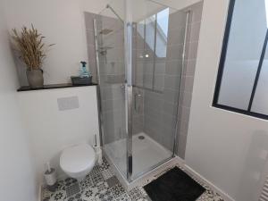 ChaingyにあるGîte 1 Les Ratys : charme, calme et confort près d'Orléans - FR-1-590-523のバスルーム(シャワー、トイレ付)
