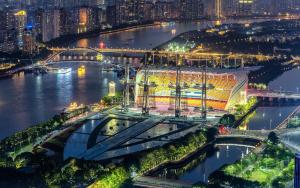 an aerial view of a stadium at night at Yushe High-altitude Night View Hotel-Guangzhou Tower Zhujiang New Town Branch Exclusive for the Canton Fair in Guangzhou
